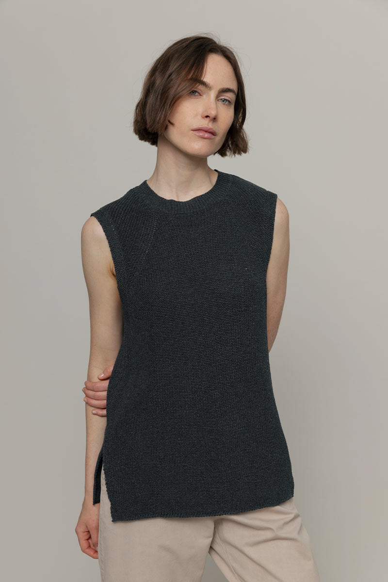 Adelaide Recycled Cotton Knitted Tank Top in Anthracite