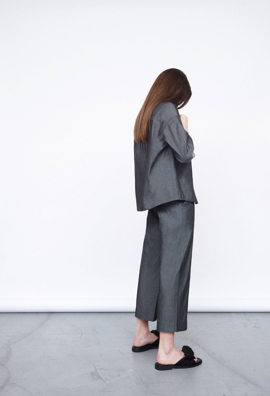 Cropped Coated Cotton Trousers