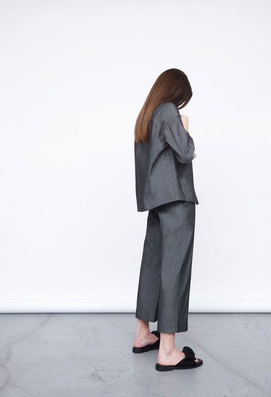 Cropped Coated Cotton Trousers