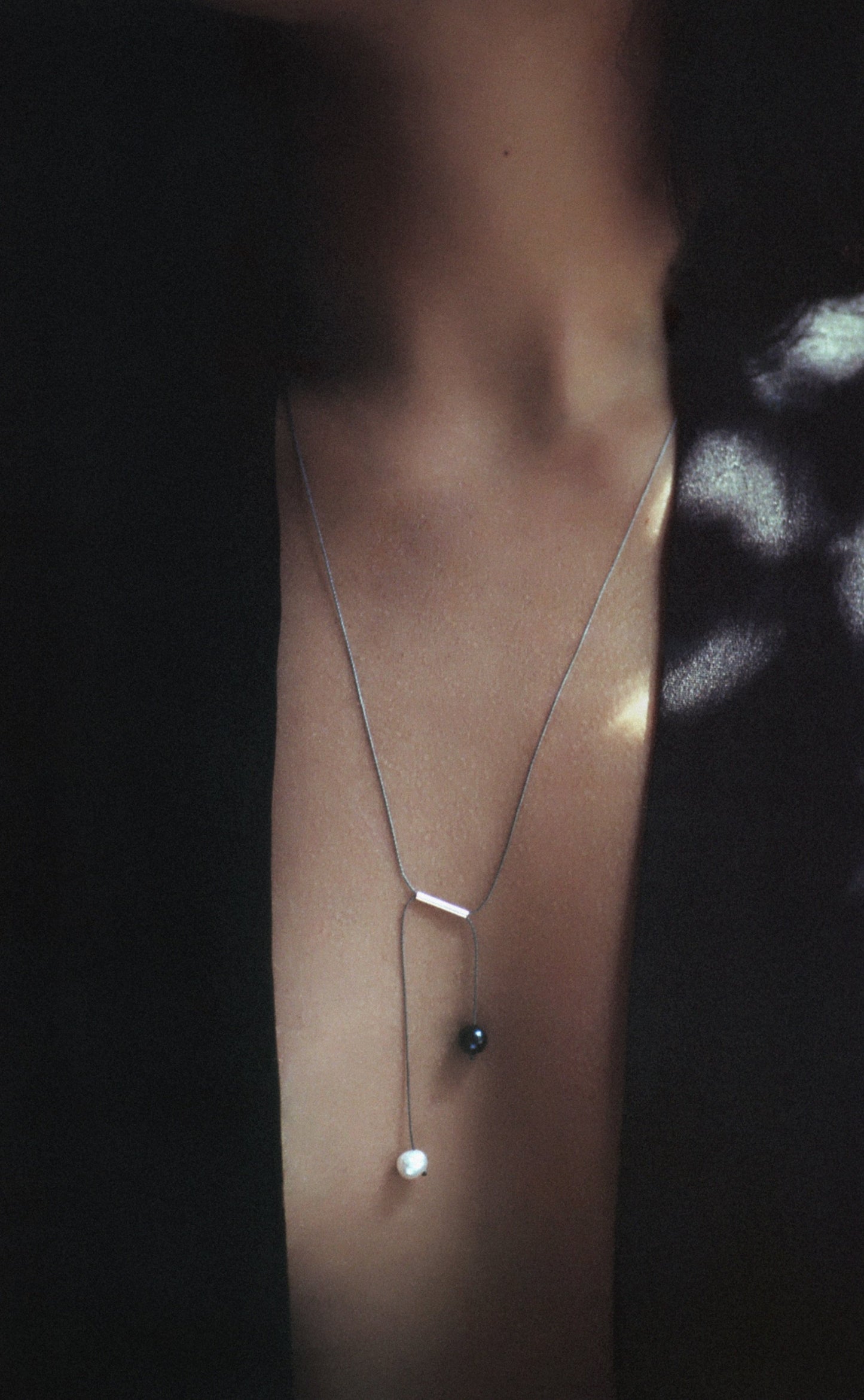 Twin Pearl Necklace in Black