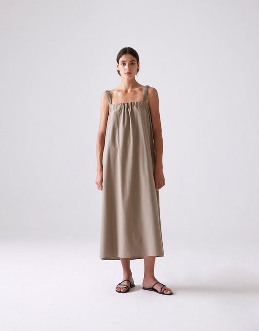 Fina Dress in Taupe Organic Cotton