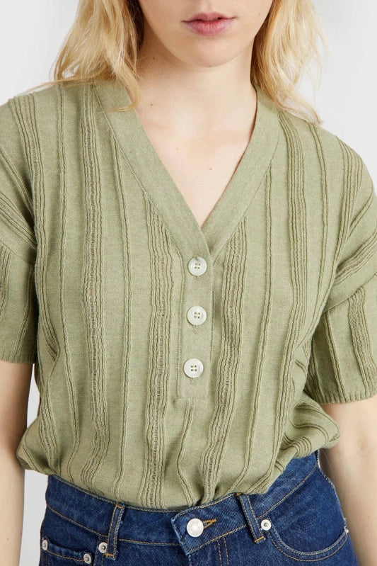 Aire Textured Polo Top in Sage