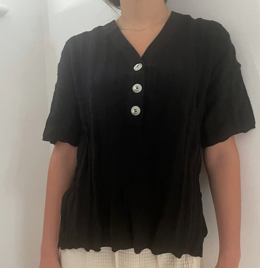 Aire Textured Polo Top in Black