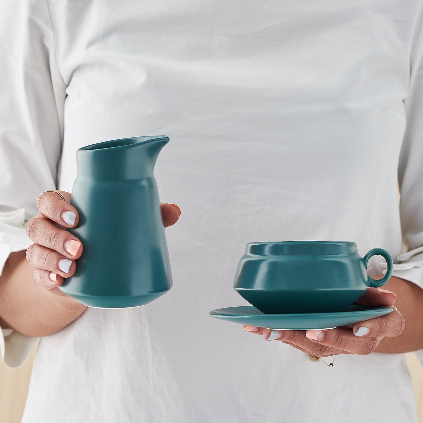 Matt Teal Ceramic Milk Jug