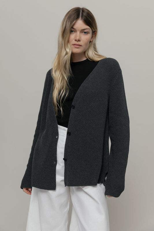 Aspasia Recycled Cotton Cardigan in Anthracite
