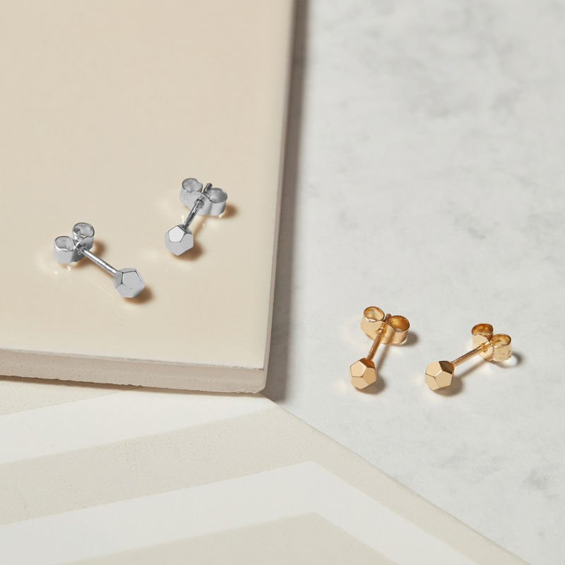 Silver Dodecahedron Stud Earrings