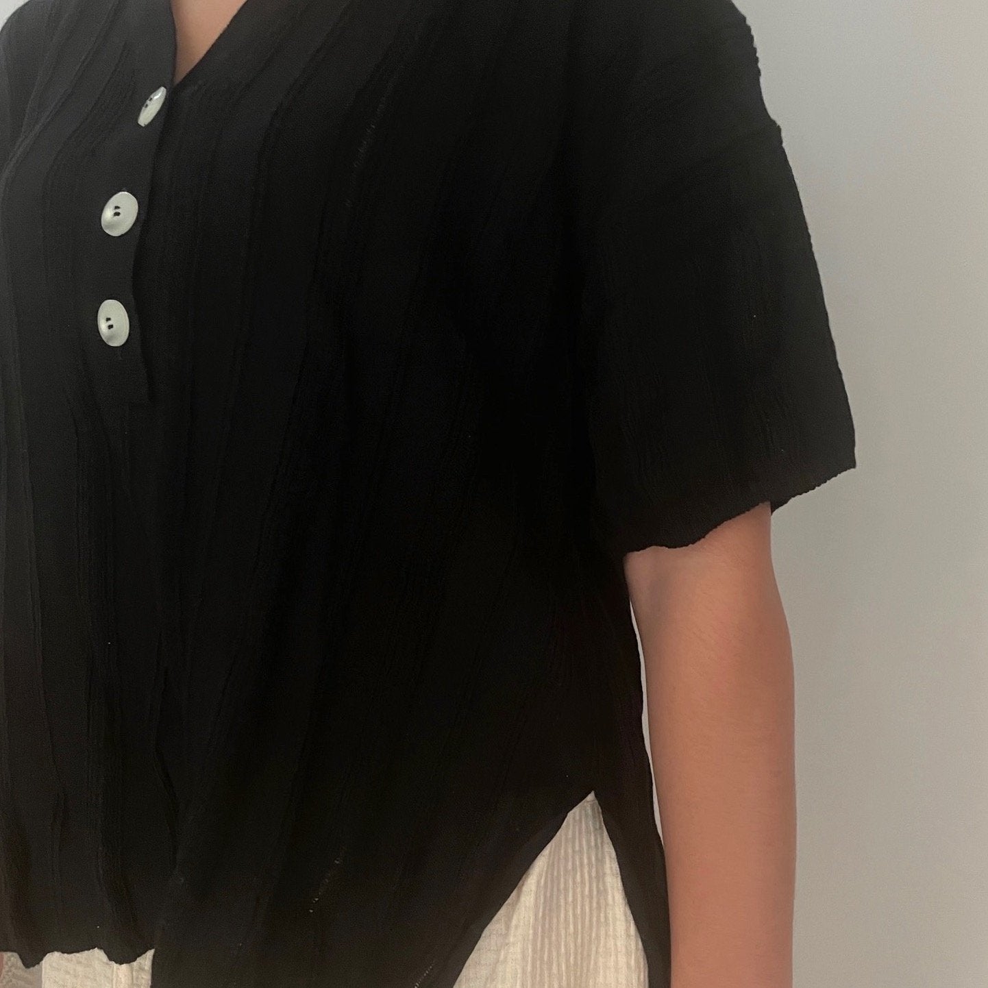 Aire Textured Polo Top in Black