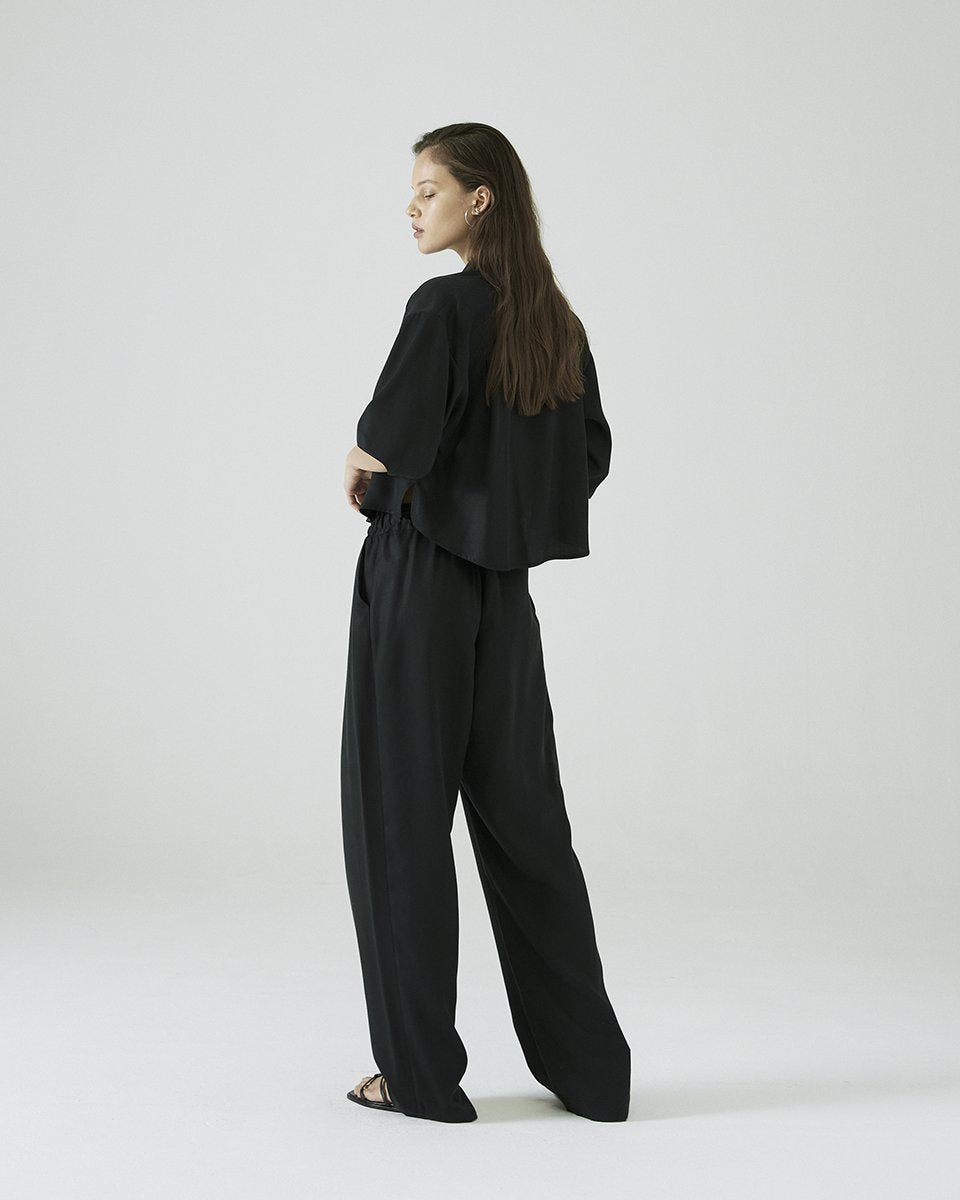 Perry Wide Leg Trousers in Black Tencel