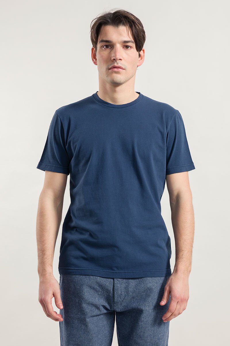 Elio Organic Cotton Crew Neck T-Shirt in Blue