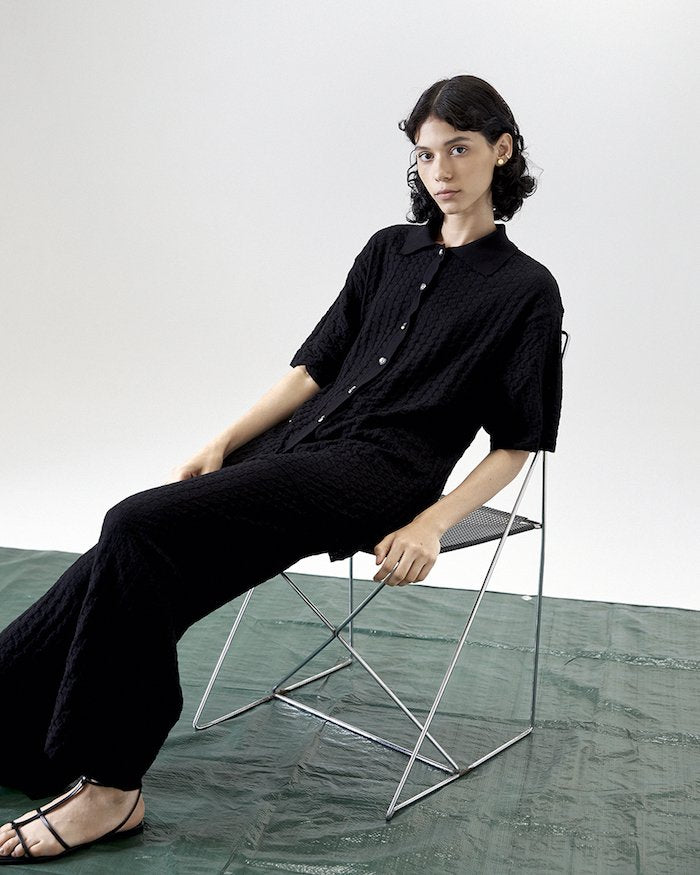 Lira Knitted Shirt in Black Cotton