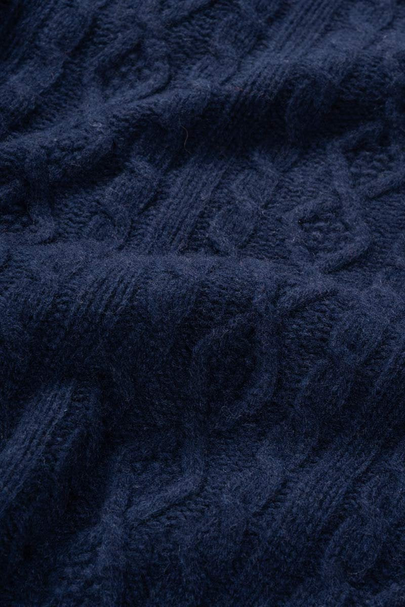 Amos Recycled Wool Cable Knit Sweater in Navy