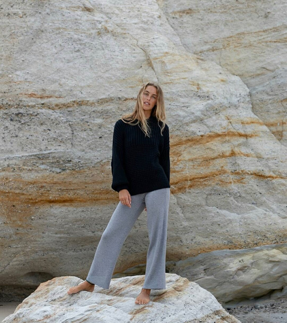 Ribbed Merino Trousers in Grey