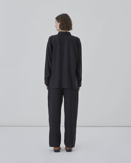 Perry Wide Leg Trousers in Black Tencel