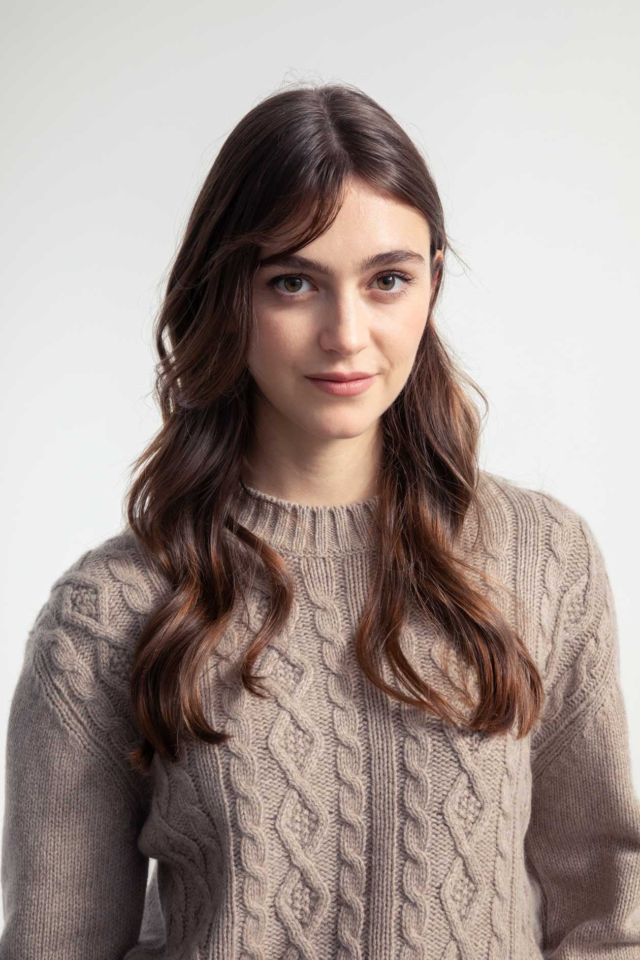 Amos Recycled Wool Cable Knit Sweater in Sand