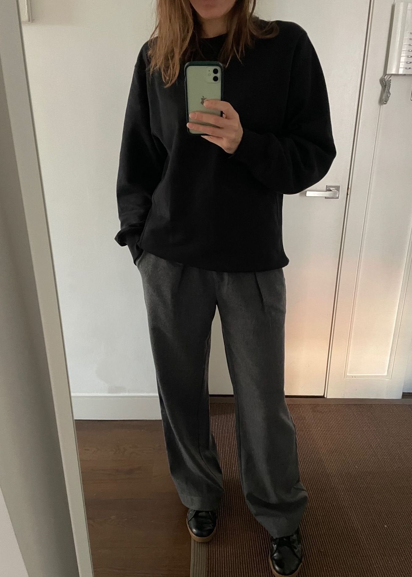 Wide Leg Wool Trousers in Grey