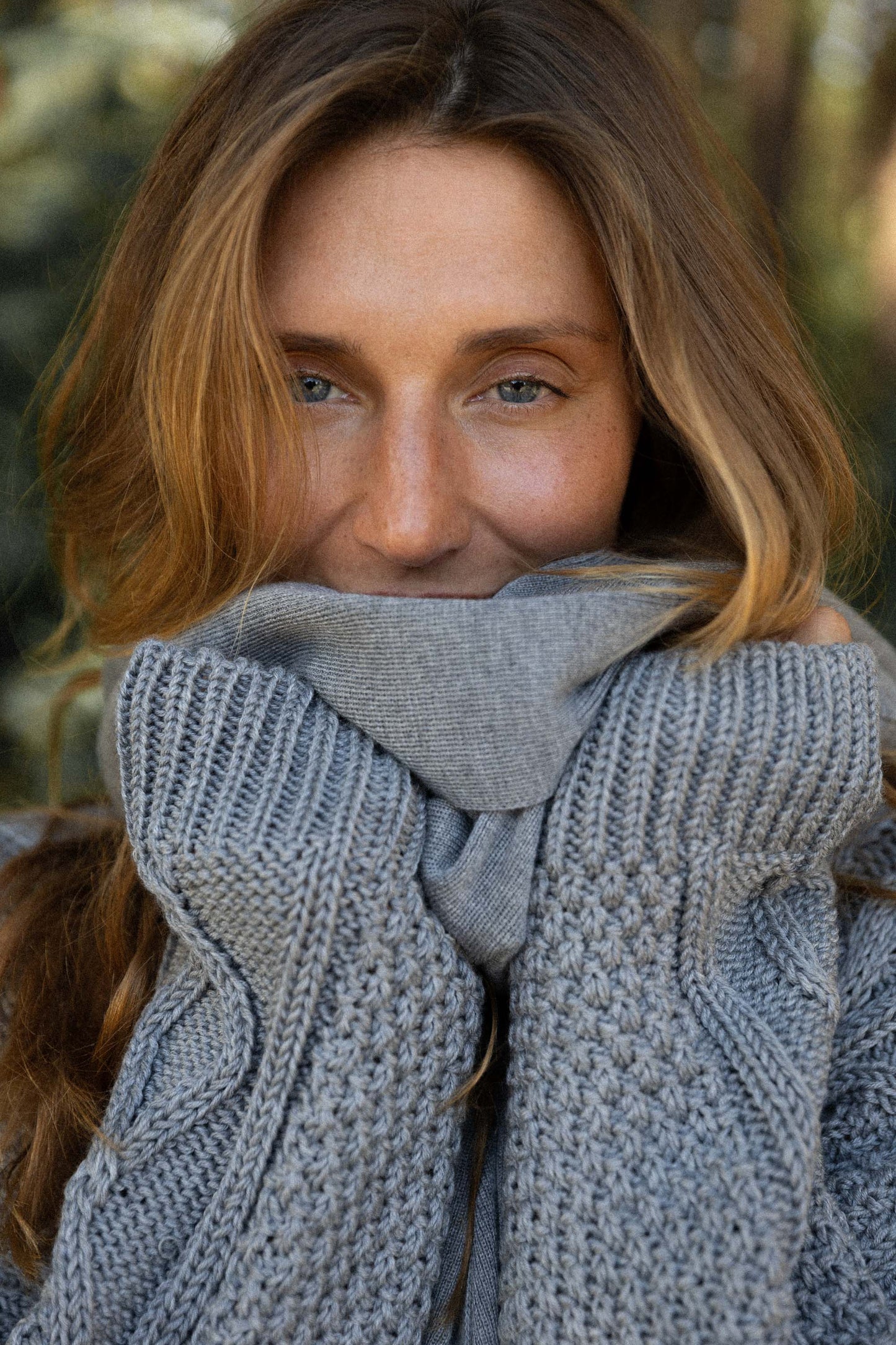 Nonna Cable Knit Merino Sweater in Grey