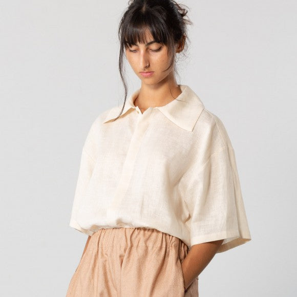 Mid Sleeve Linen Shirt in Ivory