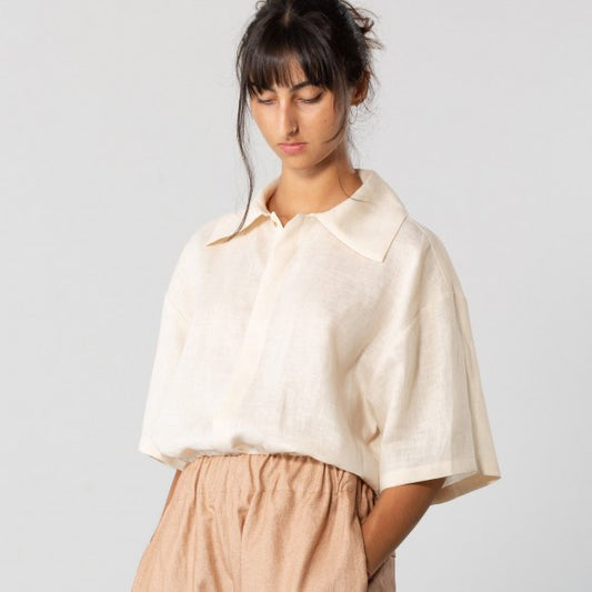 Mid Sleeve Linen Shirt in Ivory