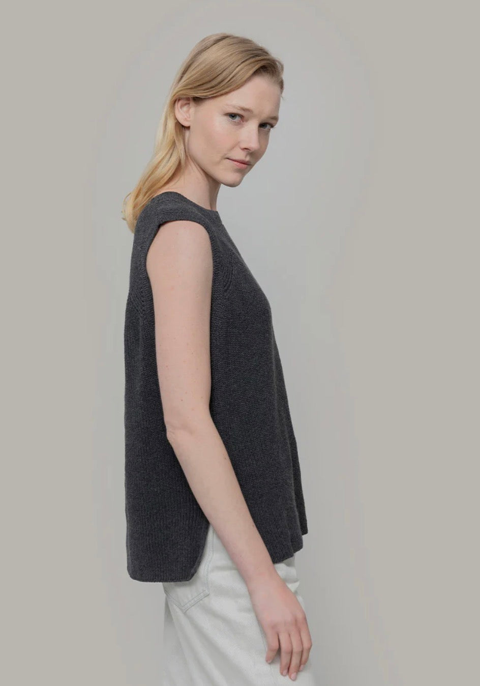 Adelaide Recycled Cotton Knitted Tank Top in Anthracite