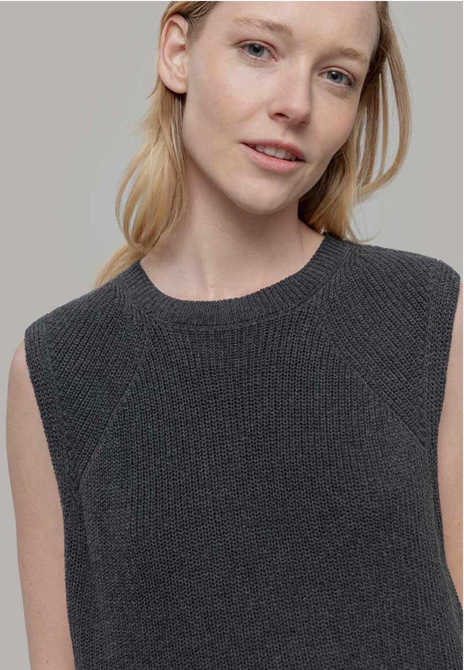 Adelaide Recycled Cotton Knitted Tank Top in Anthracite