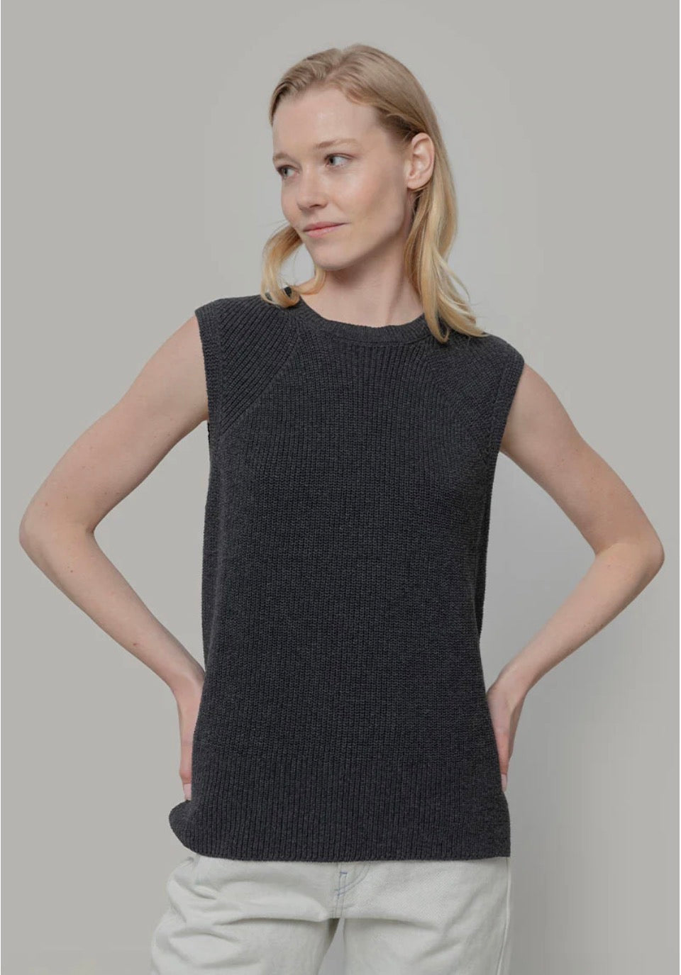 Adelaide Recycled Cotton Knitted Tank Top in Anthracite