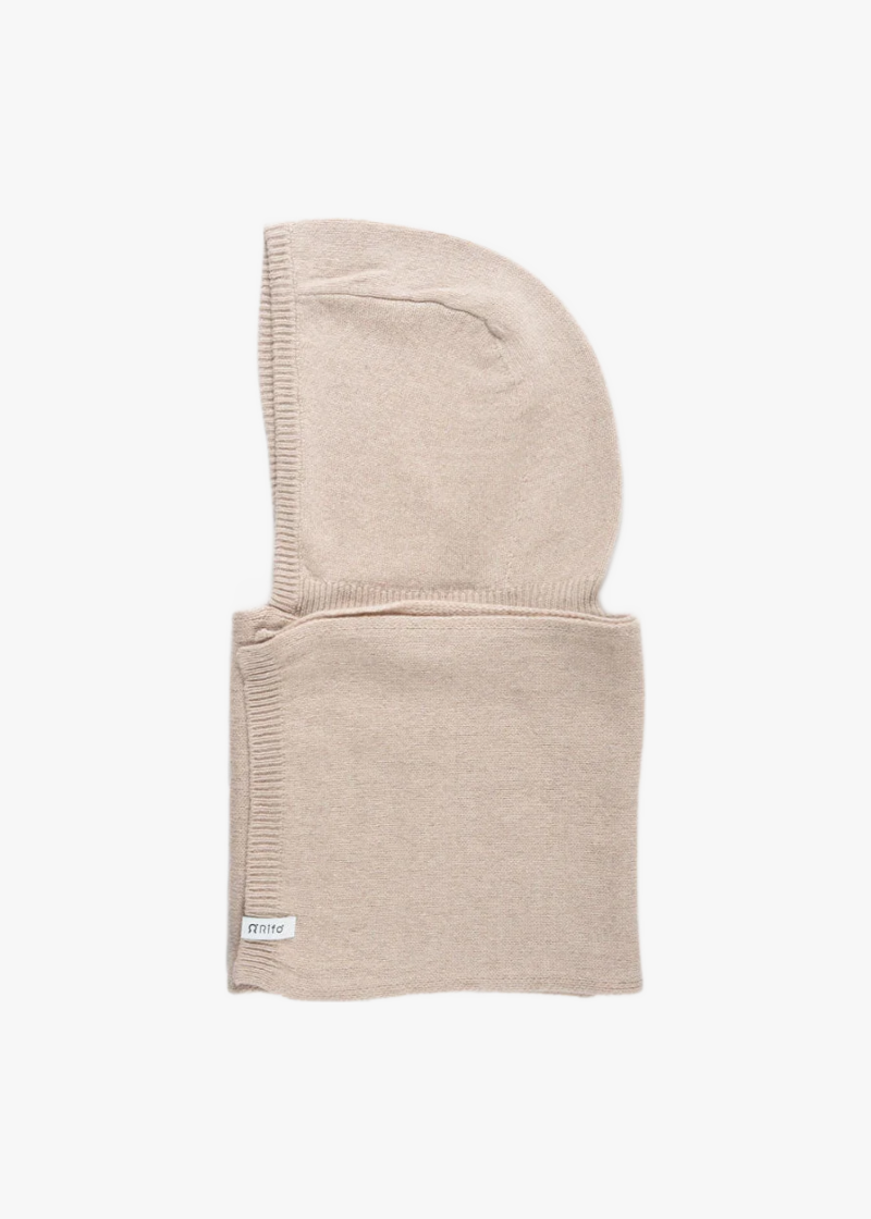 Ilenia Recycled Cashmere Hooded Scarf in Beige