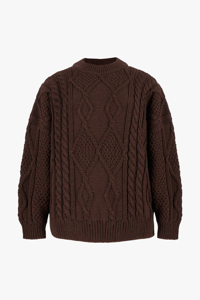 Nonna Cable Knit Merino Sweater in Chocolate