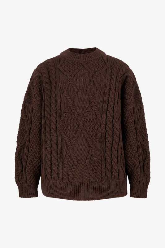 Nonna Cable Knit Merino Sweater in Chocolate