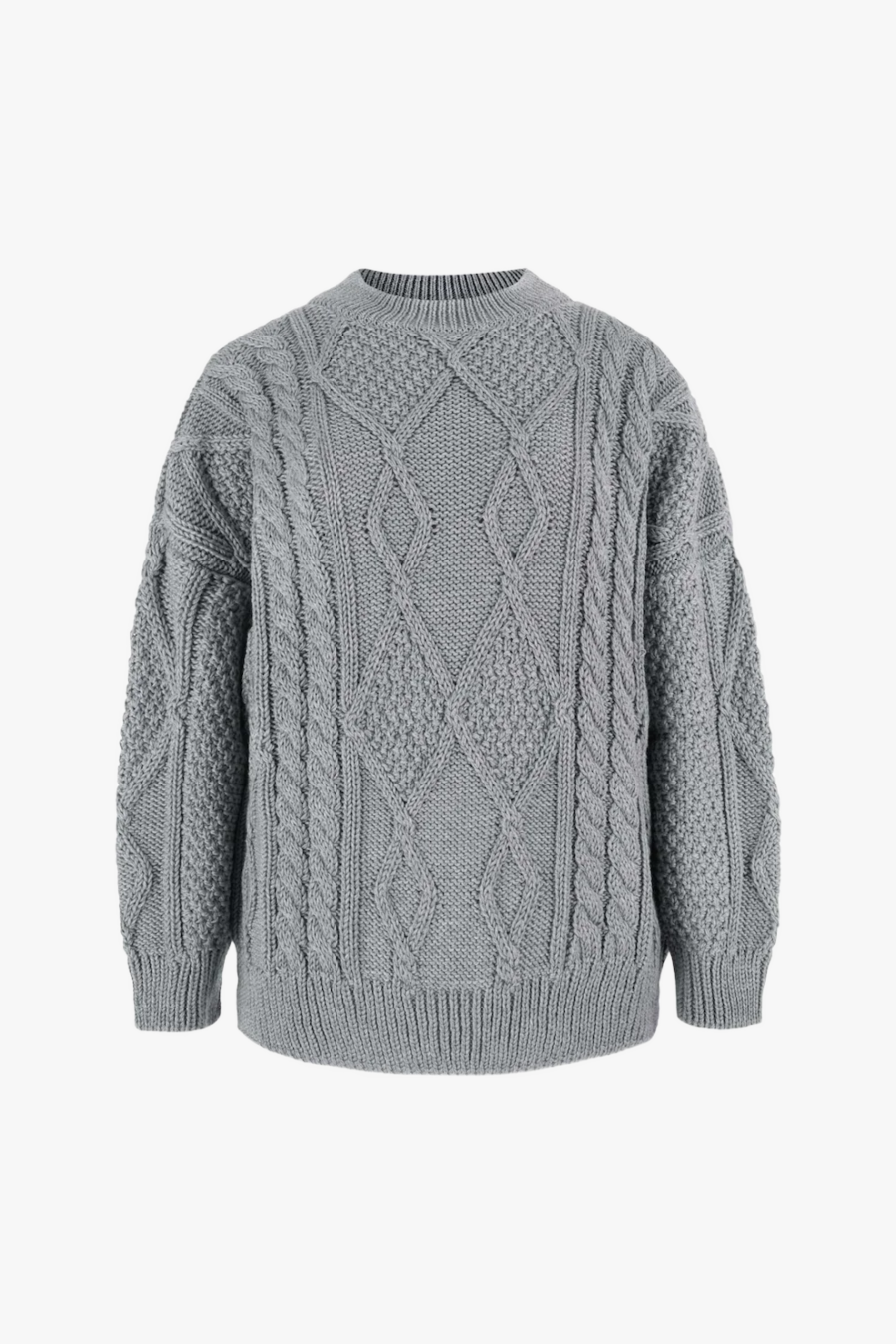 Nonna Cable Knit Merino Sweater in Grey