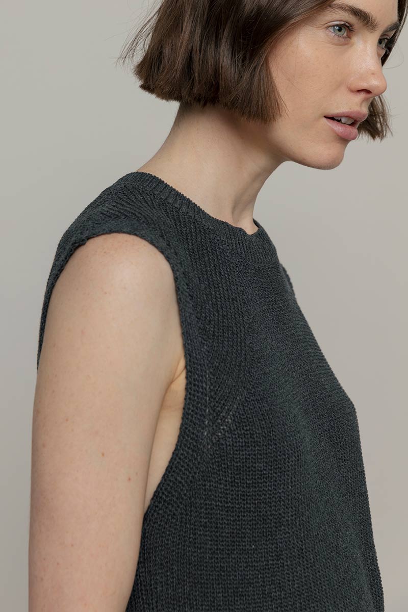Adelaide Recycled Cotton Knitted Tank Top in Anthracite
