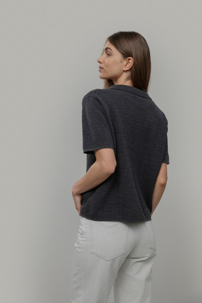 Sofia Recycled Cotton Cardigan in Anthracite