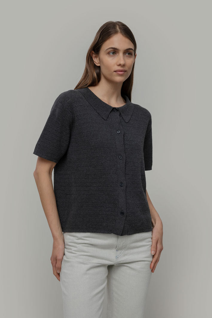 Sofia Recycled Cotton Cardigan in Anthracite