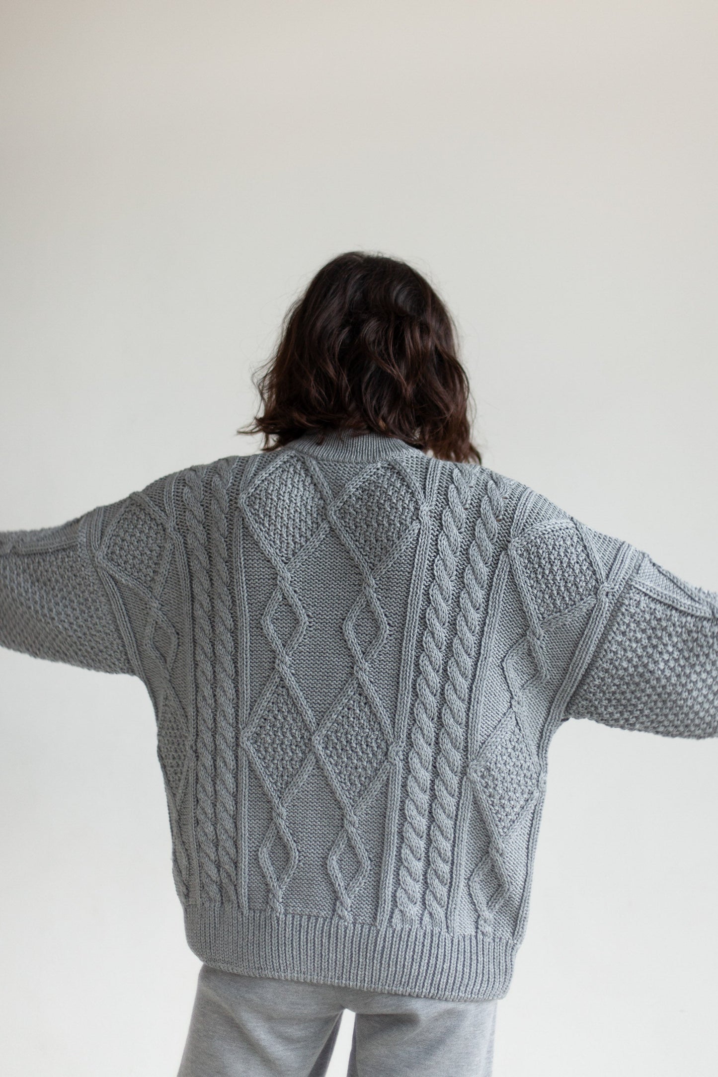 Nonna Cable Knit Merino Sweater in Grey