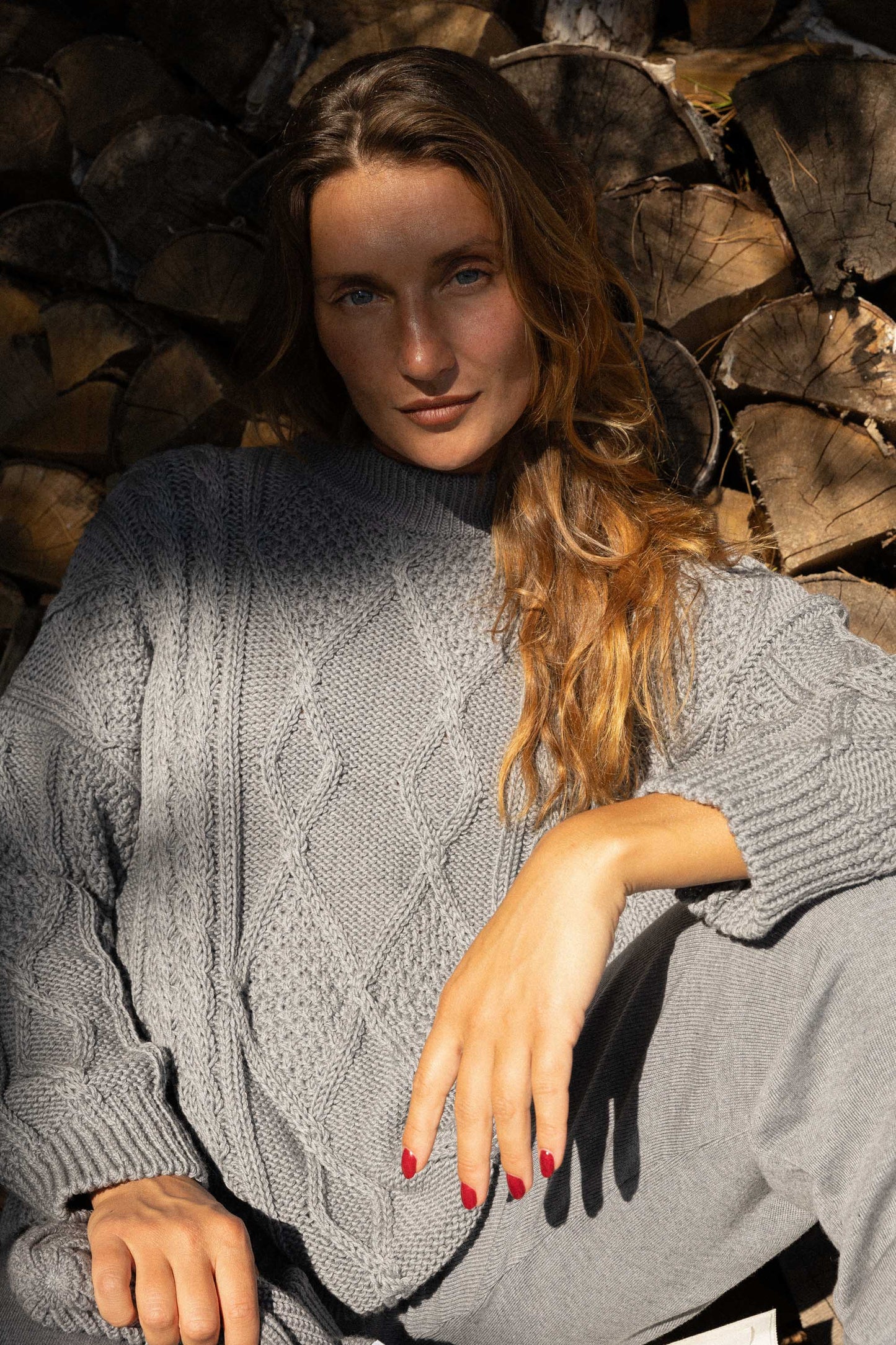 Nonna Cable Knit Merino Sweater in Grey