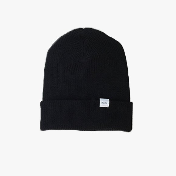 Fine Merino Ribbed Beanie Hat in Black