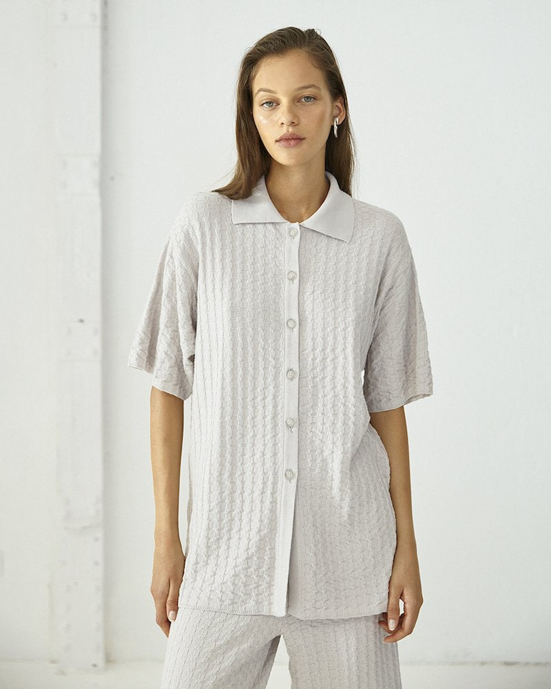 Lira Knitted Shirt in Light Grey Cotton