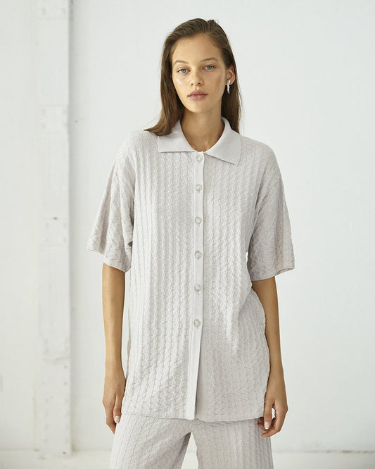 Lira Knitted Shirt in Light Grey Cotton