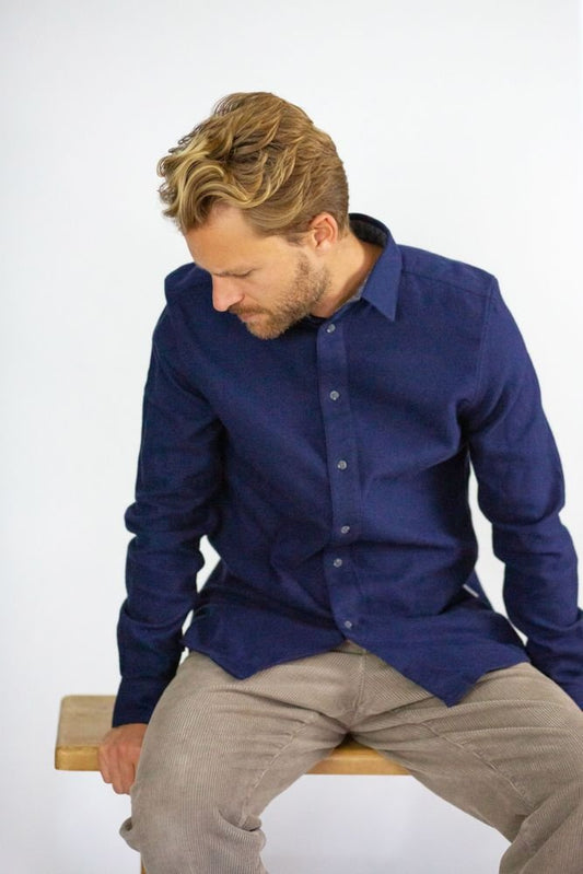 Brushed Cotton Club Shirt in Navy