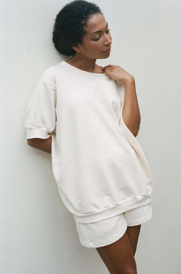 Oversized Short Sleeve Sweatshirt in Natural