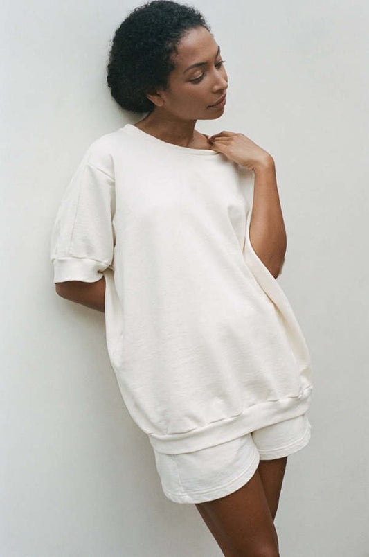 Oversized Short Sleeve Sweatshirt in Natural