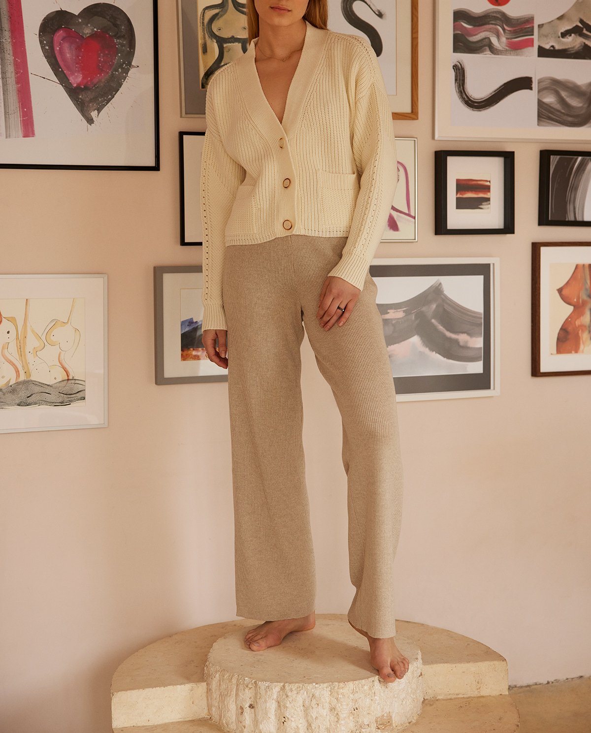 Ribbed Merino Trousers in Pearl