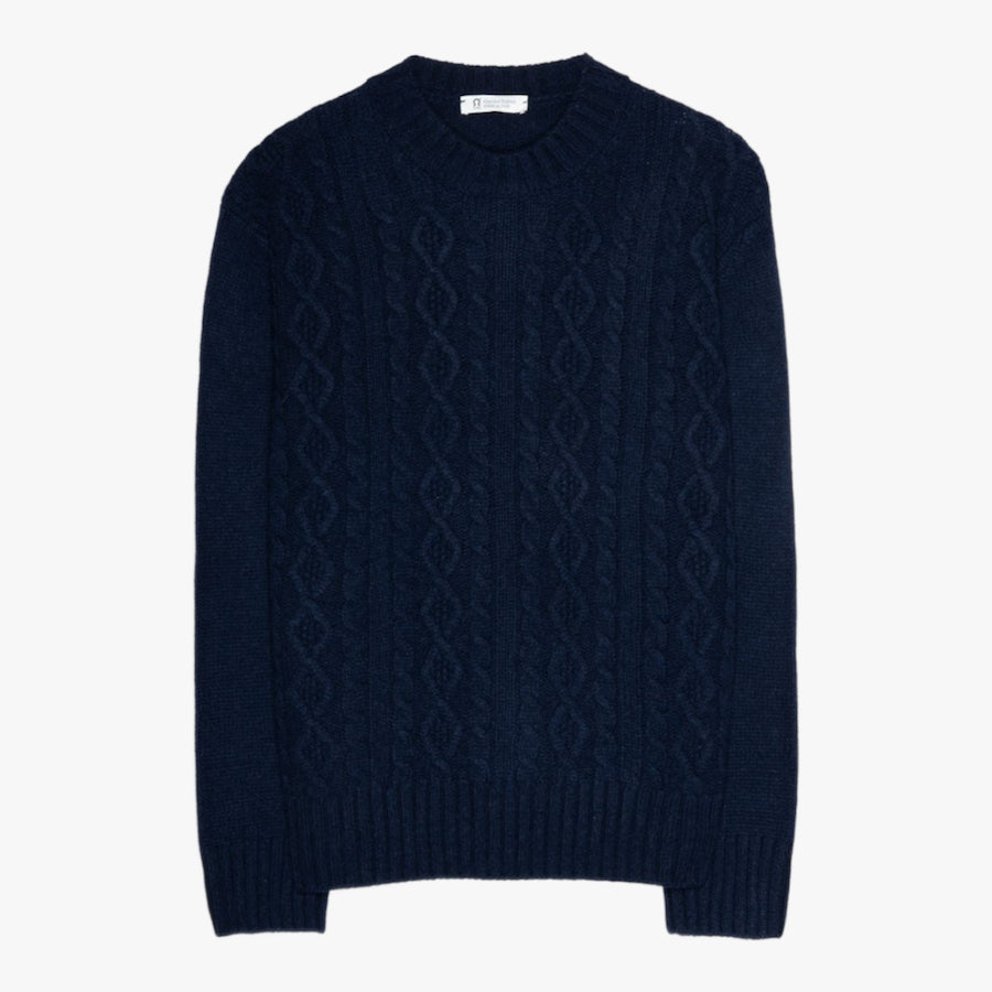 Amos Recycled Wool Cable Knit Sweater in Navy