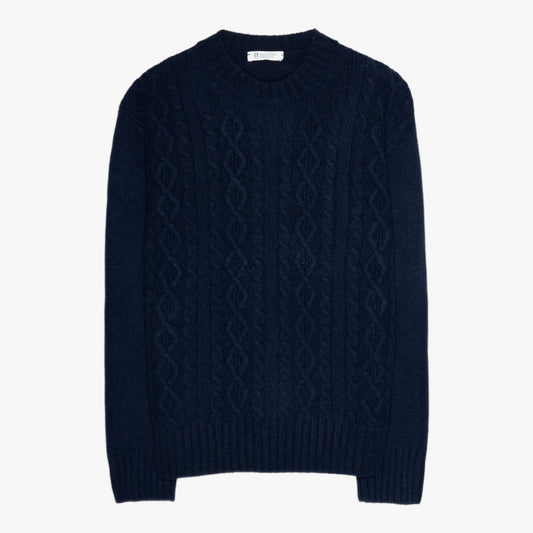 Amos Recycled Wool Cable Knit Sweater in Navy