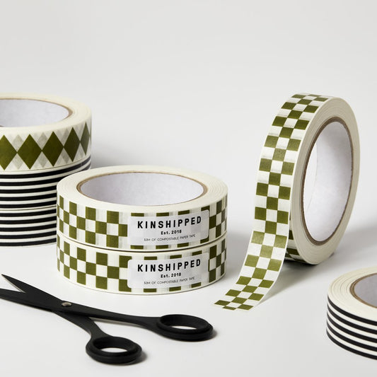 50M Checkerboard Paper Tape In Moss Green