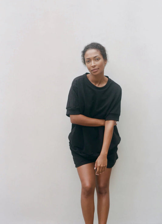 Oversized Short Sleeve Sweatshirt in Black