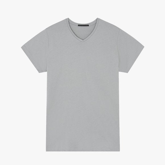 Pima Cotton V Neck T-Shirt in Light Grey