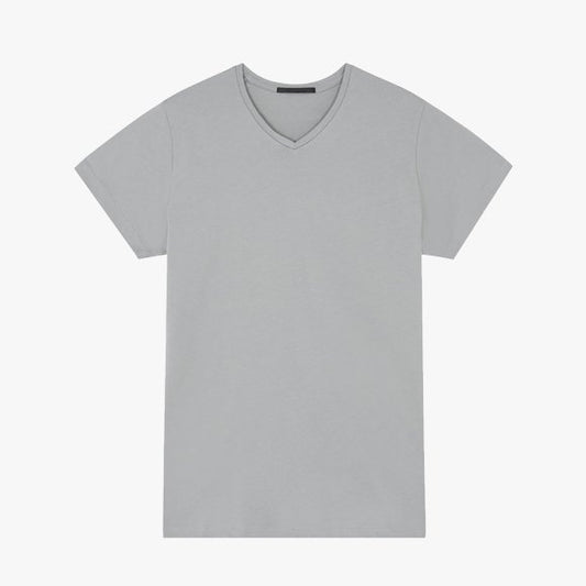 Pima Cotton V Neck T-Shirt in Light Grey