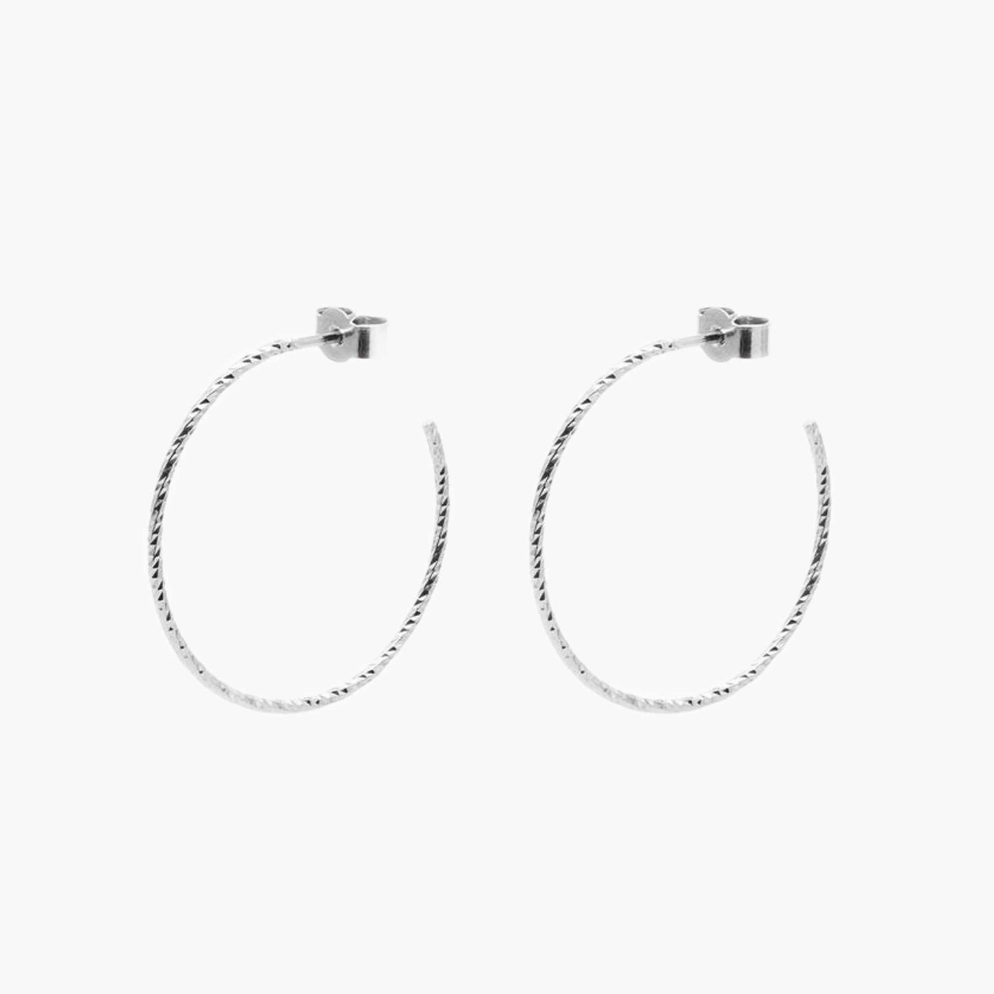 Large Diamond Hoop Earrings - Silver