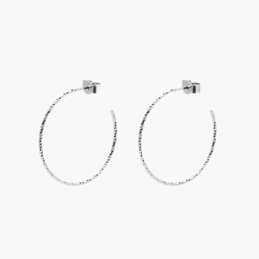 Large Diamond Hoop Earrings - Silver