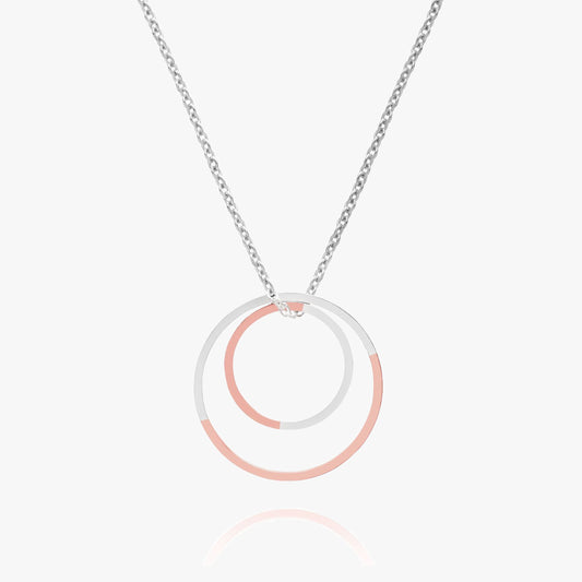 Two Tone Double Circle Necklace in Rose Gold